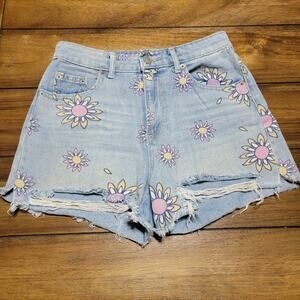 No Boundaries Denim Cut Off Shorts w/ Printed Flowers - Size Junior 5